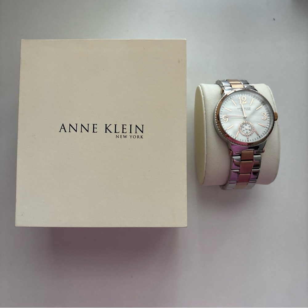 Anne Klein Silver and Rose Gold Women's Watch